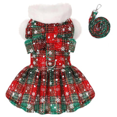 Green Plaid Puppy Christmas Sweater with Leash