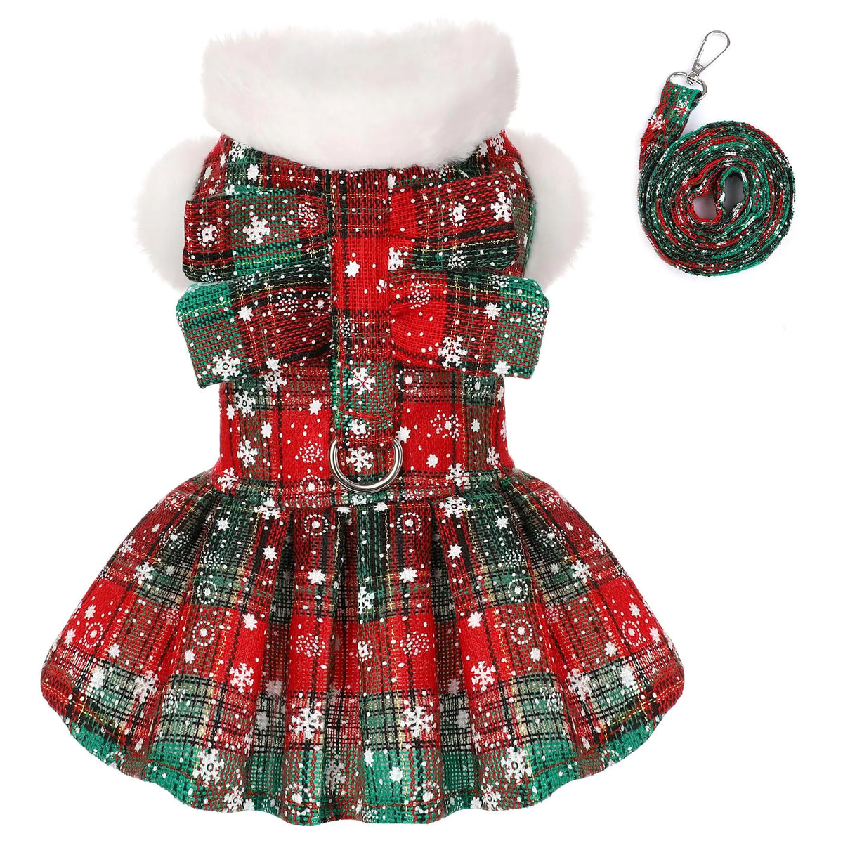 Green Plaid Puppy Christmas Sweater with Leash