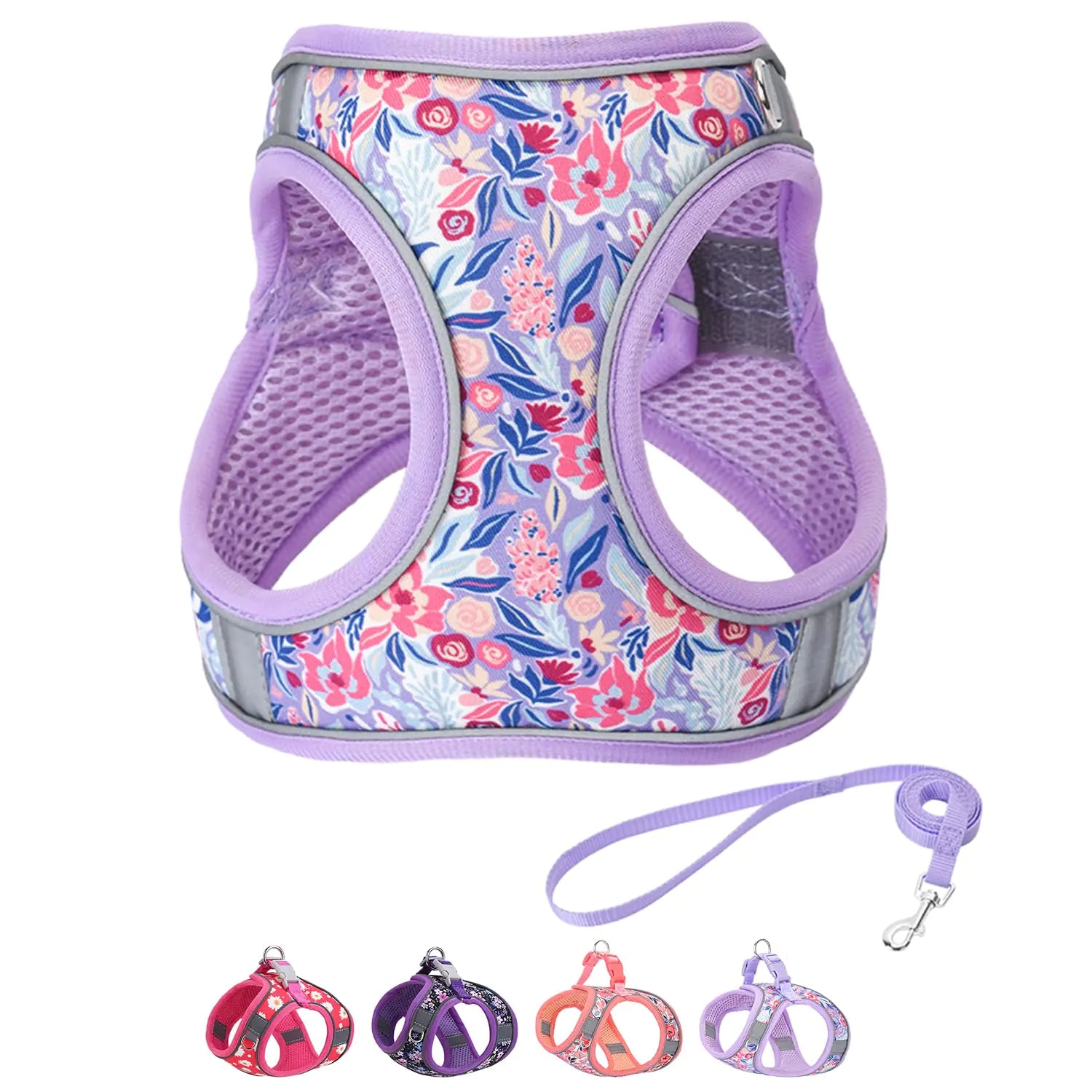 Step in Dog Harness and Leash Set Flower Adjustable Easy Walk Puppy Harnesses Soft Mesh Pet Vest Harness Small Size Dog Adjustable No Pull Dog Harness for Small Medium Dogs(Light Purple S) | step-in-dog-harness-and-leash-set-flower-adjustable-easy-walk-puppy-harnesses-soft-mesh-pet-vest-harness-small-size-dog-adjustable-no-pull-dog-harness-for-small-medium-dogslight-purple-s