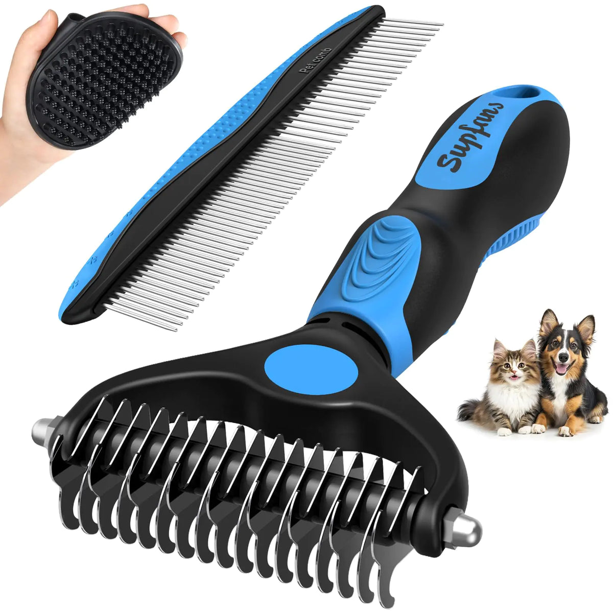 3-Piece Deluxe Pet Grooming Set | Blue Black | Dogs & Cats