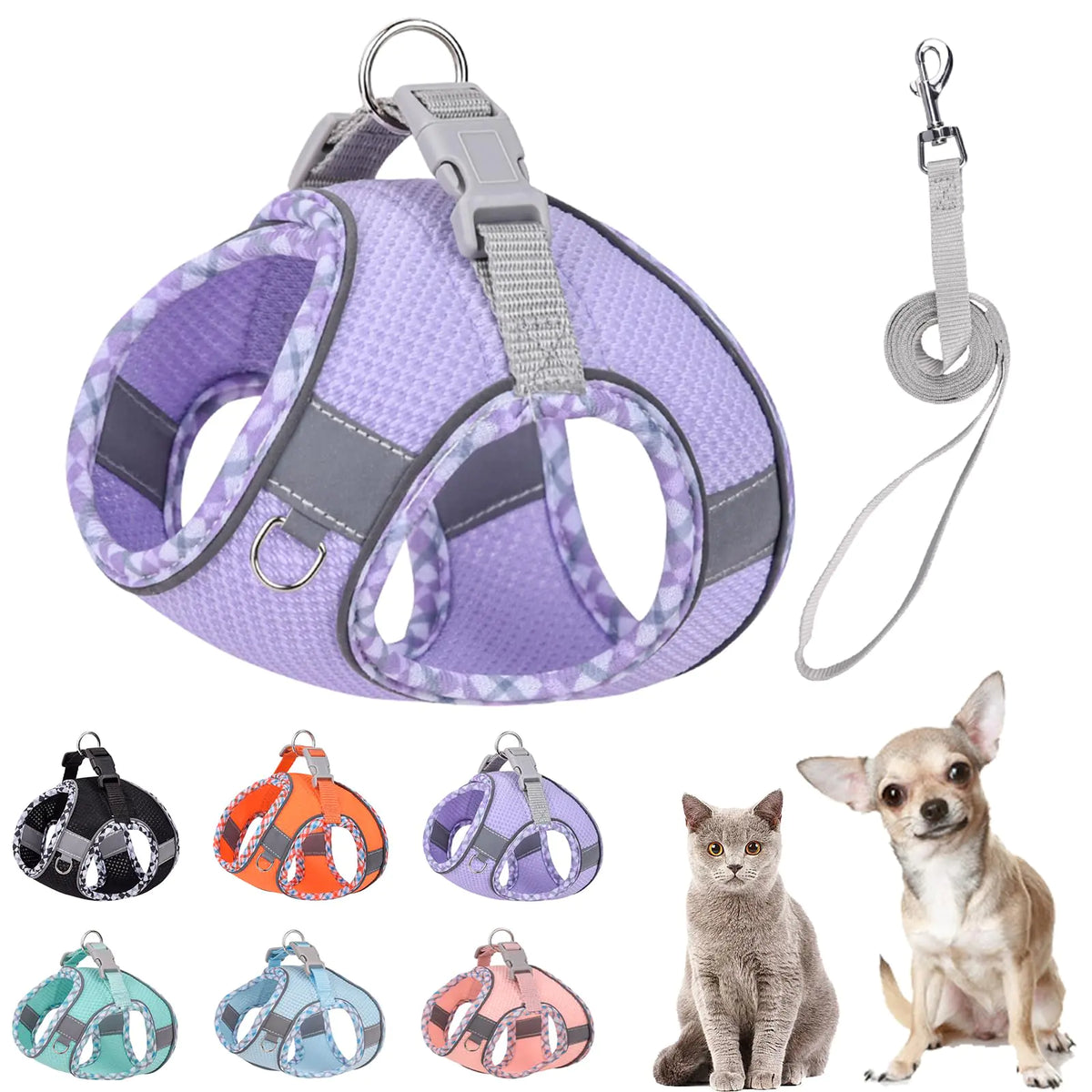 PETPUBGNZS Cute Plaid No Pull Dog Harness for Small Dogs Soft Mesh Small Dog Harness and Leash Set Easy Walk Step in Puppy Harness Vest Pet Cat Chihuahua Yorkie Shih Tzu Dog Harnesses (PurpleXXS) | petpubgnzs-cute-plaid-no-pull-dog-harness-for-small-dogs-soft-mesh-small-dog-harness-and-leash-set-easy-walk-step-in-puppy-harness-vest-pet-cat-chihuahua-yorkie-shih-tzu-dog-harnesses-purplexxs