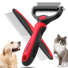 Red Dual-Sided Pet Grooming Brush for Long Hair